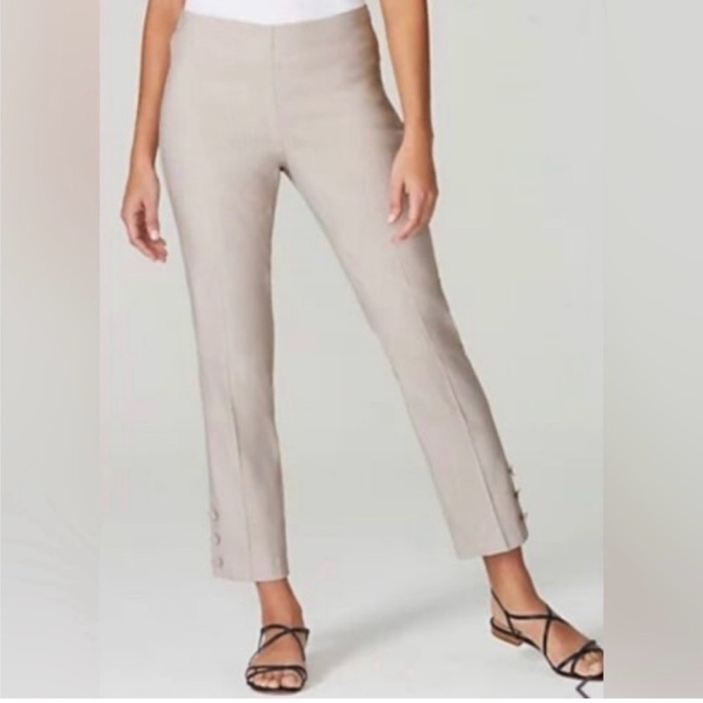 J. Jill Sand Beige Linen-Stretch Button-Hem Ankle Pants Size: L Tall